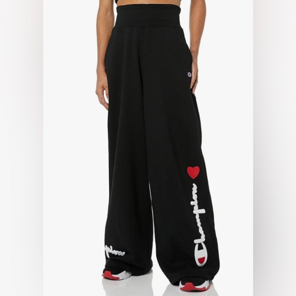 Champion Reverse Weave High Waisted Wide Leg Sweatpants Black Medium